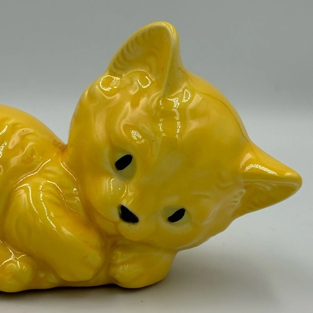 Vintage Yellow Ceramic Kitten Figurine